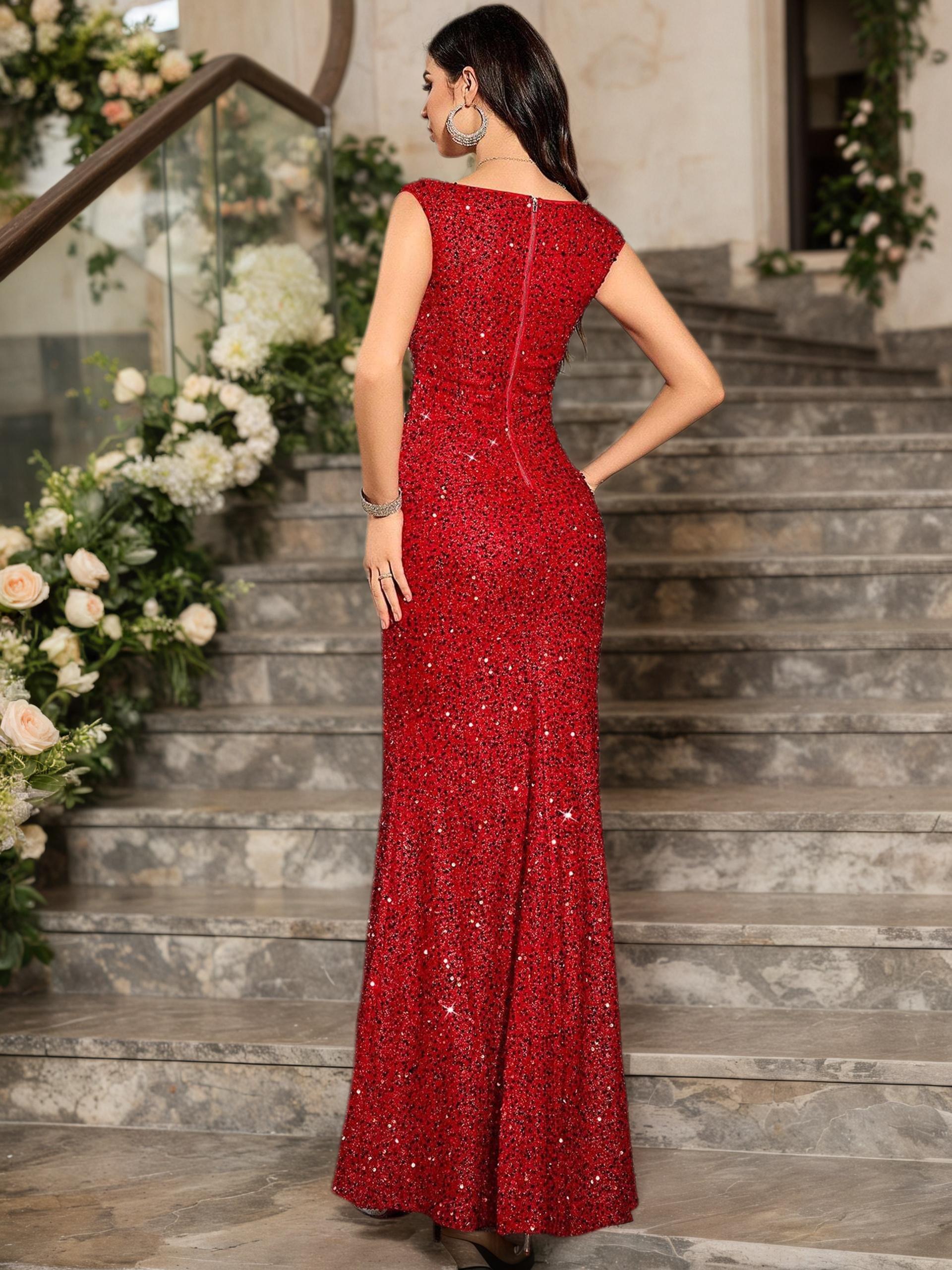 sachin and babi light blue dress Elegant Deep V-Neck Black Sequin Prom Dress with High Slit  GARDENWED