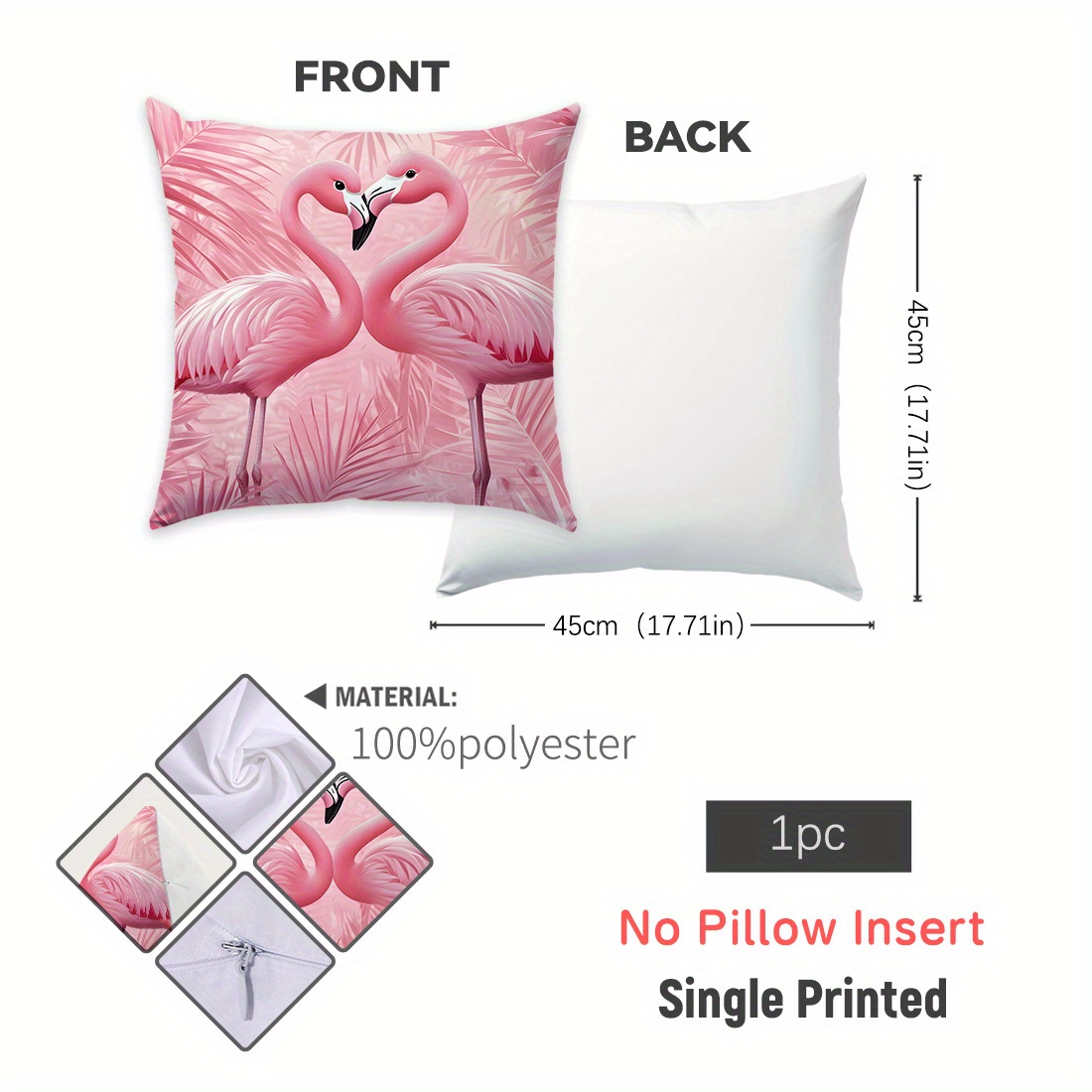 1pc, Pink Tropical Leaf Flamingo Printed Pillowcase, (17.71in*17.71in/45cm*45cm) Comfortable Decorative Cushion Cover For Home, Suitable For Living Room And Bedroom Sofa, Pillow Insert Not Included