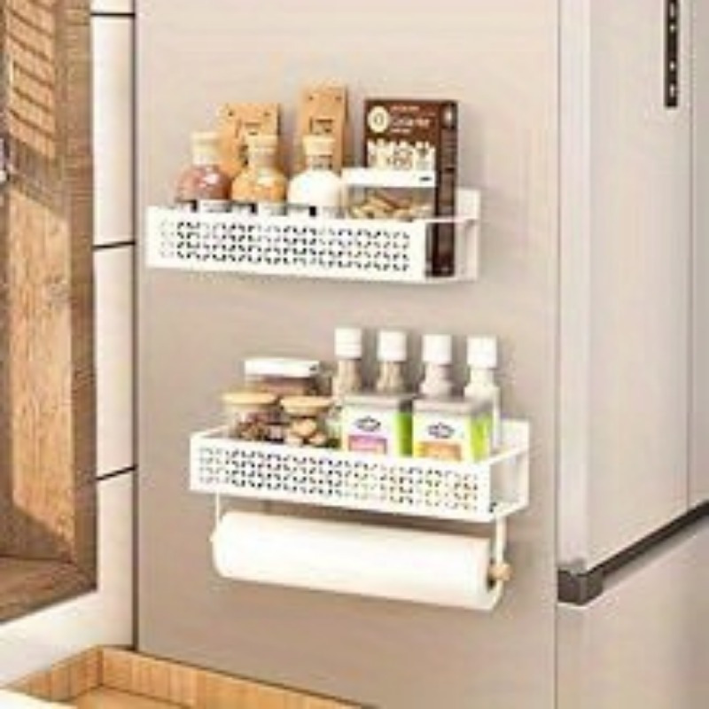 2pcs magnetic spice rack for refrigerator with   towel holder   carbon steel space saving kitchen organizer details 6