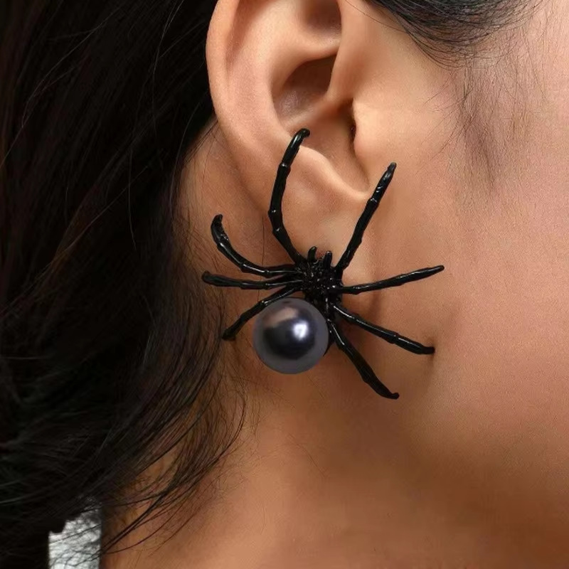 TEMU 1 Pair Halloween Pearl Spider Earrings - Women's Elegant Gothic Additions, Suitable For Daily Wear, Perfect Halloween Party Gift