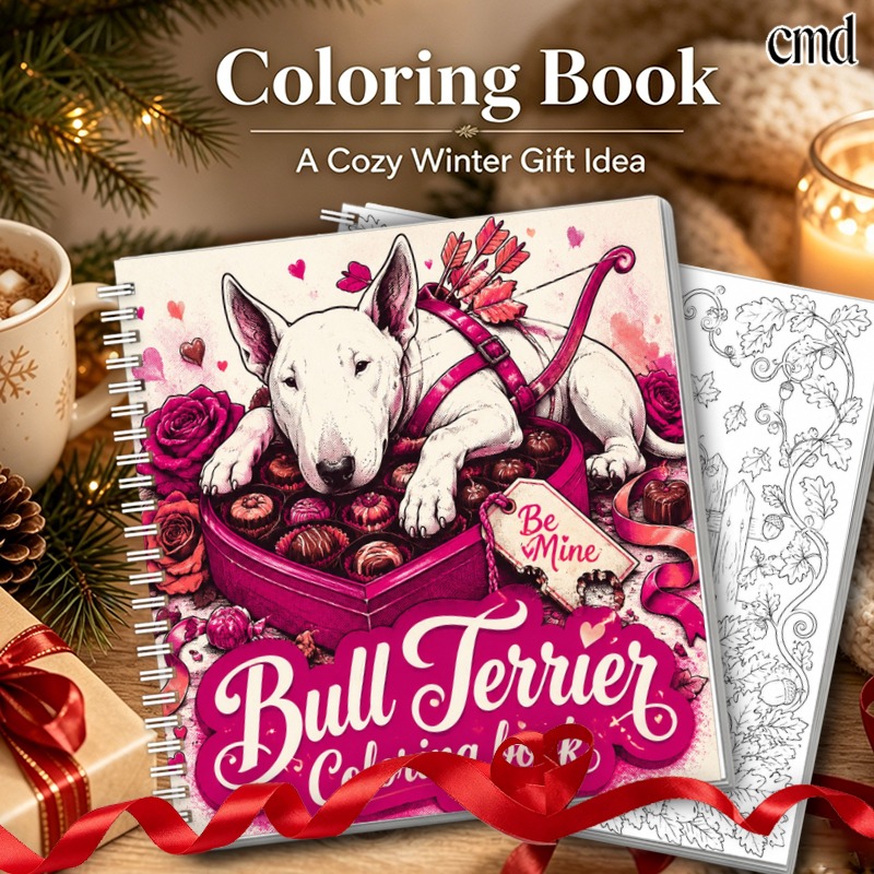 TEMU Cmd Bull Terrier Spiral-bound Coloring Book, 24 Pages With Stress- And Relaxing Artwork, Cupid-themed Designs, Perfect Gift For Birthdays,