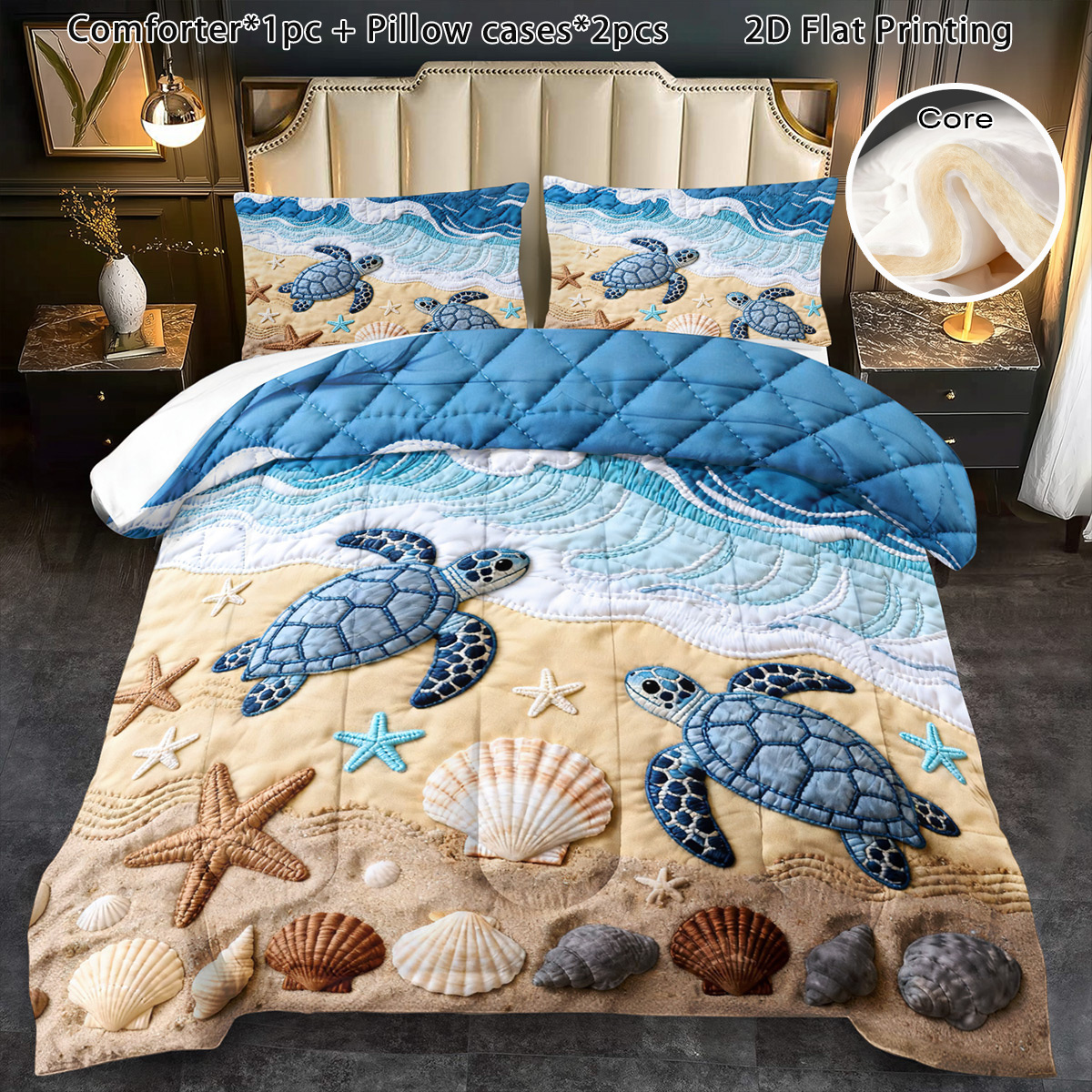TEMU 3pcs Comforter Set For Winter Sea Turtle Ocean Comforter Set Soft Cartoon Animal Bedding Quilt For Room Decor Autumn Winter Christmas Quilt