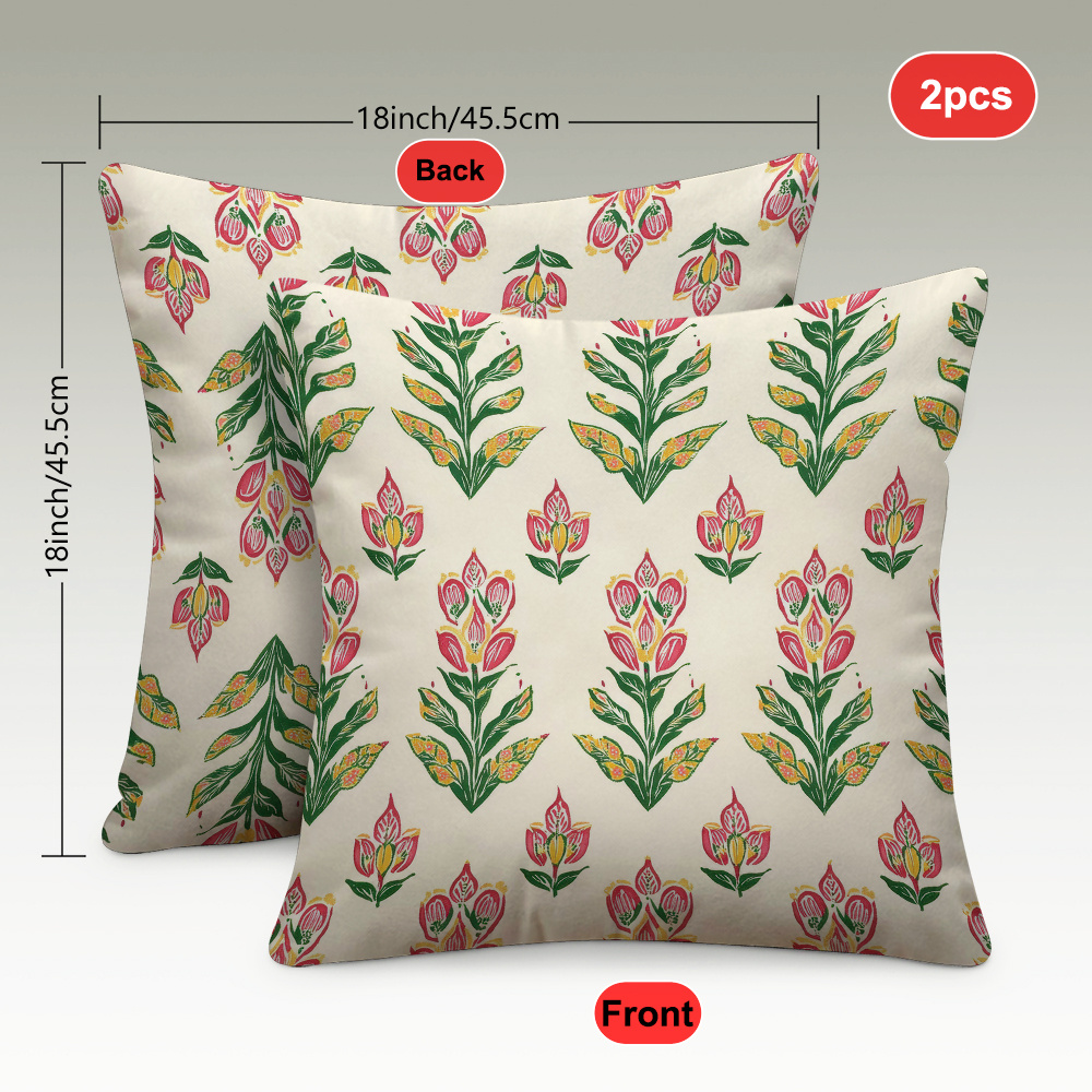 TEMU 2-pack Indian Traditional Floral Print Pillow Covers 18in X 18in, 18x18 Inch, Style For Bedroom Living Room Sofa Home Decor Car Cushion Cover