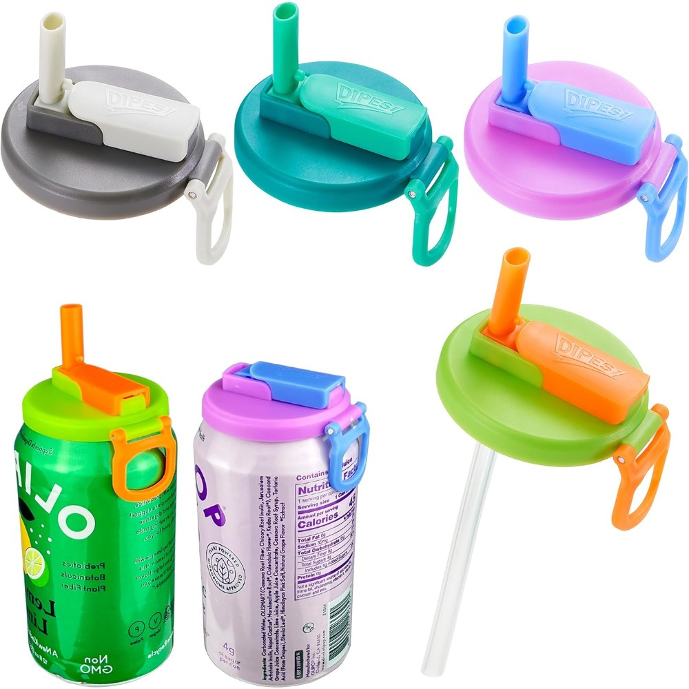 4-pack 4 Color Soda Can Lids with straw, Soda Can Covers with Silicone straw BPA-Free Reusable For Fits standard For Canned Beverage, Beer, Juice, Seltzer. (Colour mixture)