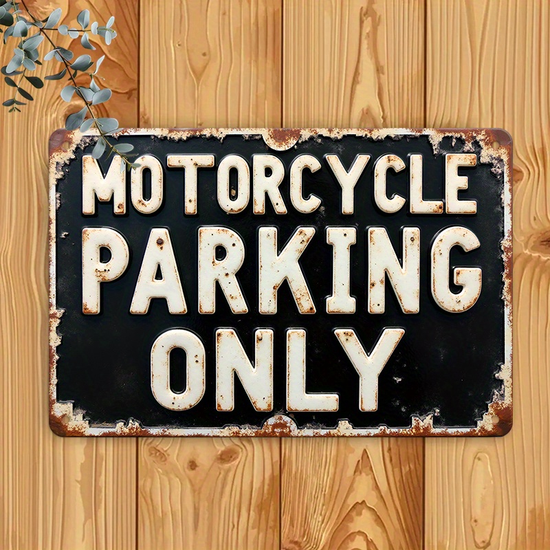 TEMU Letrero Metálico 2D - Un Estacionamiento de Motocicletas Vintage - Superficie Negra Rústica, Decoración de Pared de Hierro Duradera, Adecuado