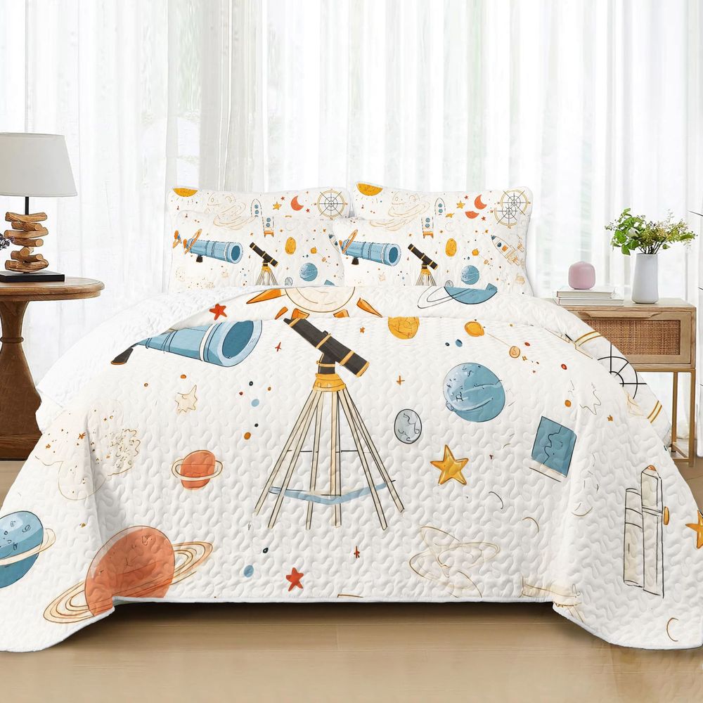 juego de edredón de 2/3 piezas con   estampado 2d de astronomía, colcha y   para habitación infantil, con planetas,  , luna, estrellas y colores pastel, ropa de cama y decoración  