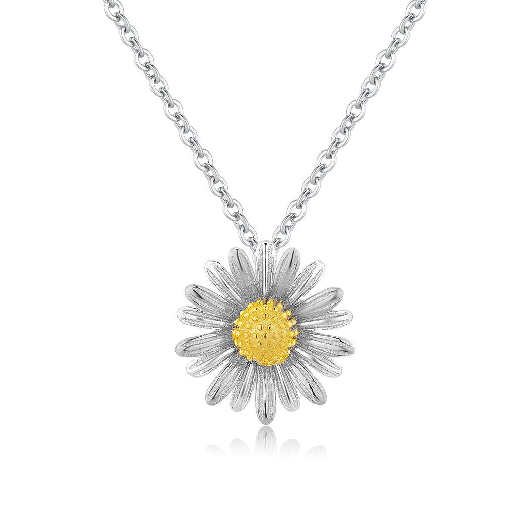 TEMU Collier Marguerite Style Coréen en Argent Pur S925, avec Pendentif Tendance, Parfait pour un Look Doux et Frais au Clavicule