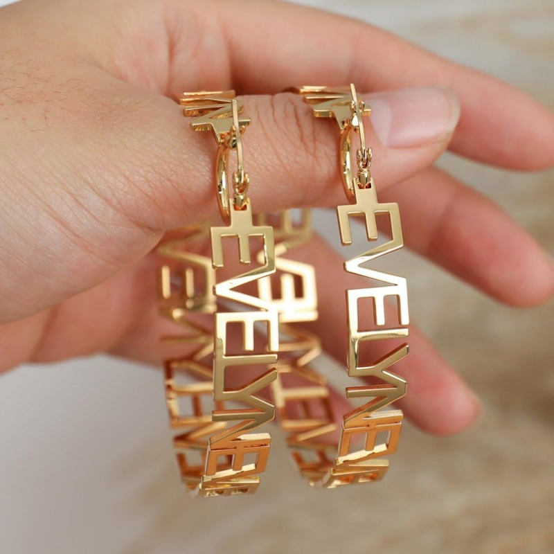 TEMU Custom Letter Hoop Earrings Personalized Name Earrings Hoops, Personalized Name Earrings, Women Name Jewelry, Ideal Gift For Halloween,