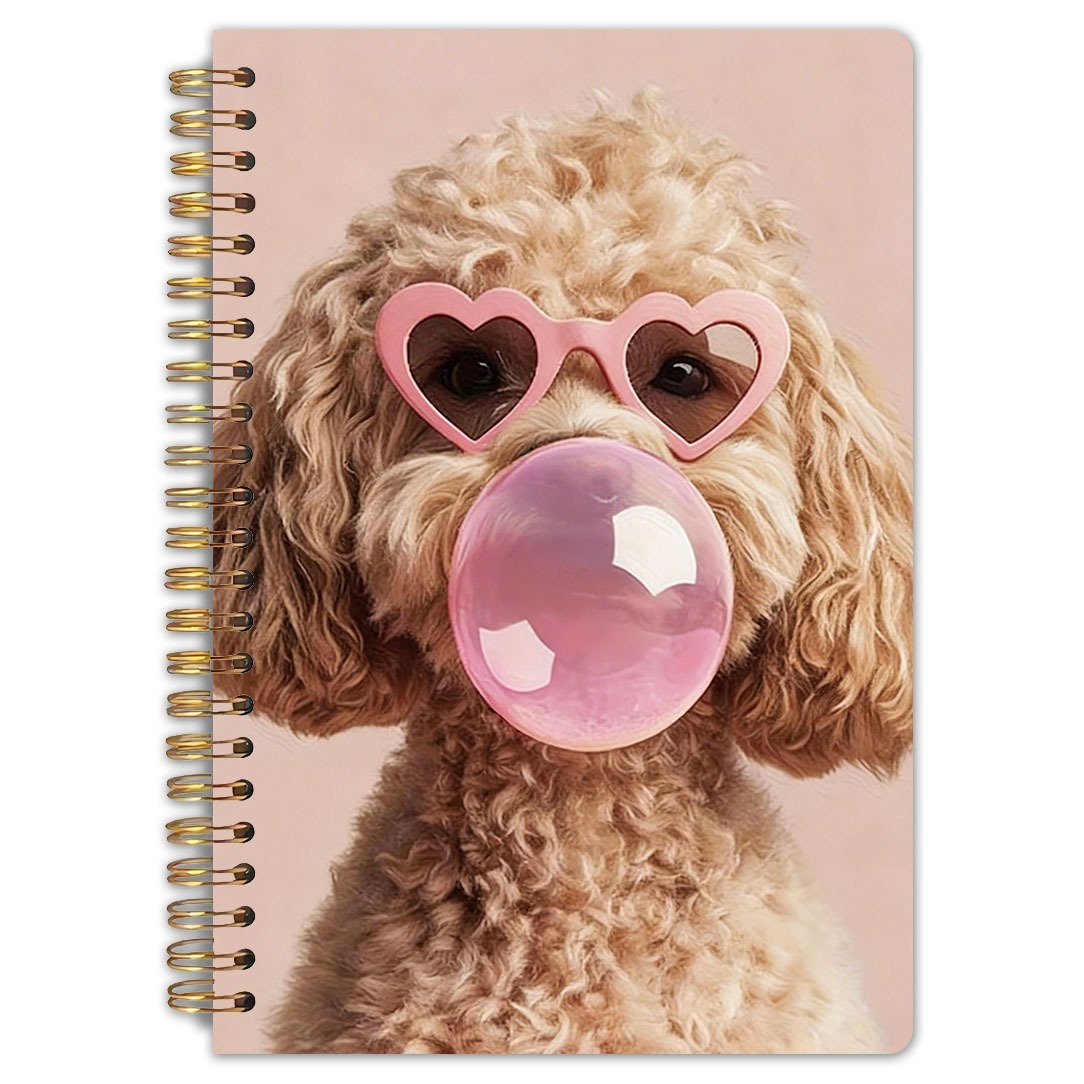 TEMU 1pc Poodle With Glasses Bubblegum Design - Spiral Notebook, 5.5x8.3 Inches, High Quality Inner Pages, Dog Lover Gift, Fun Journal, Pink Notepad,