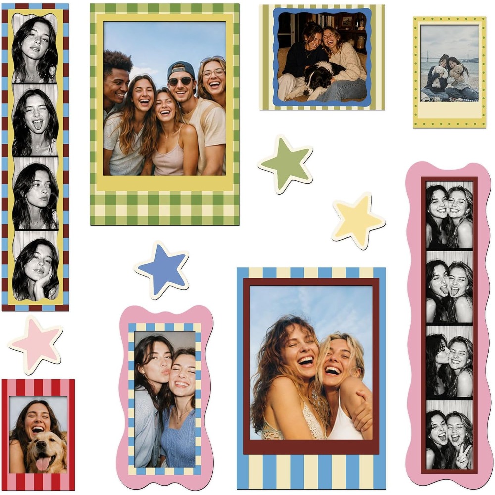 TEMU 12pcs Magnetic Photo Frame Set With Star-shaped Fridge Magnets, Magnetic Picture Frames, Stick To Refrigerator, Whiteboard, Metal Cabinet Door,