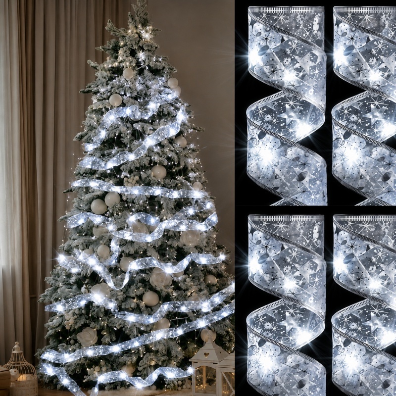 TEMU Create A Sparkling Indoor Accent With Ribbon String Lights, Battery In Golden Or Silvery, Warm White/ White/ Multicolor Leds For Window Frames,