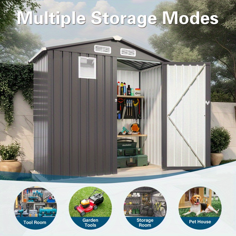 6x3.5ft Heavy-Duty Outdoor metal storage shed with Lockable Door & Window, High Quality Peaked Roof - Compact Tool Shed for Garden, Backyard, Patio, Bike, Lawn Equipment - Durable Metal Construction in Gray/ (Lock Not Included), Backyard Organization, Functional Design, Weatherresistant Build, DIY Enthusiasts