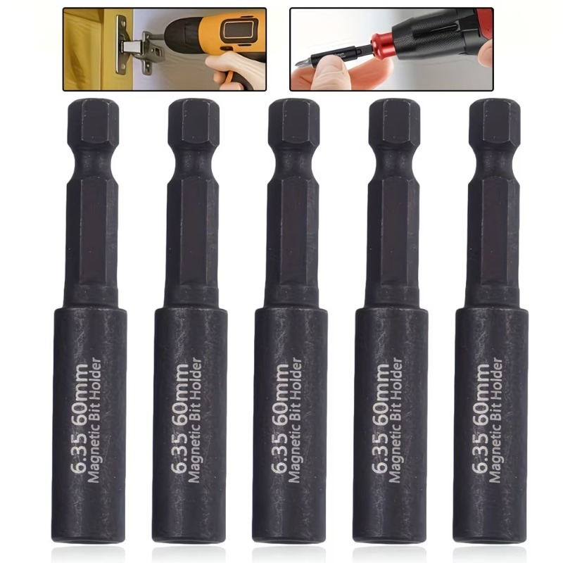 TEMU 1/4 Inch Powerful Magnetic Extension Bit Holder, 5pcs Hex Handle Screwdriver Set, Including 60mm Extension Rod, For Fixing Screwdriver Bits And