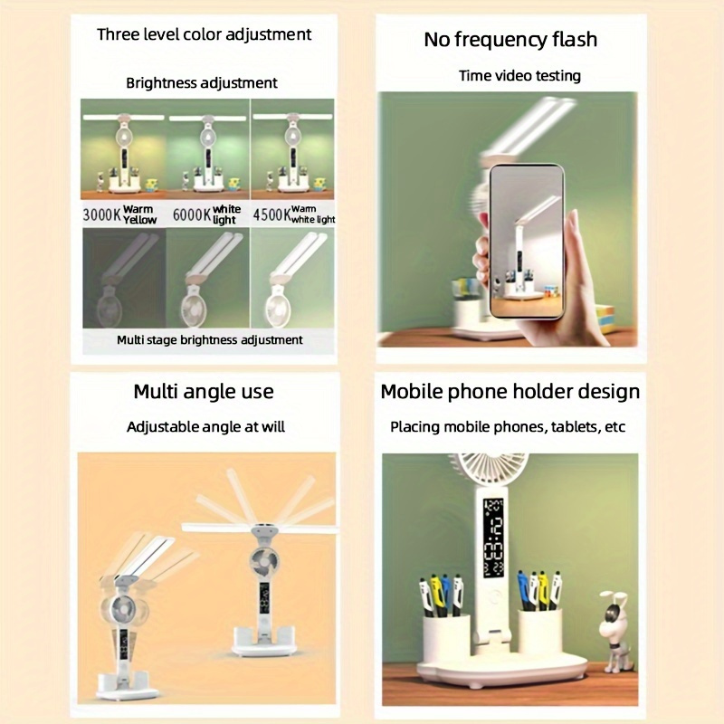 multifunctional fan desk lamp reading light dual head led table lamp 3   usb powered office and study soft light fan desk lamp with dual adjustable heads eye protection desk lamp for living room bedroom   modern lighting lamp Product details 8