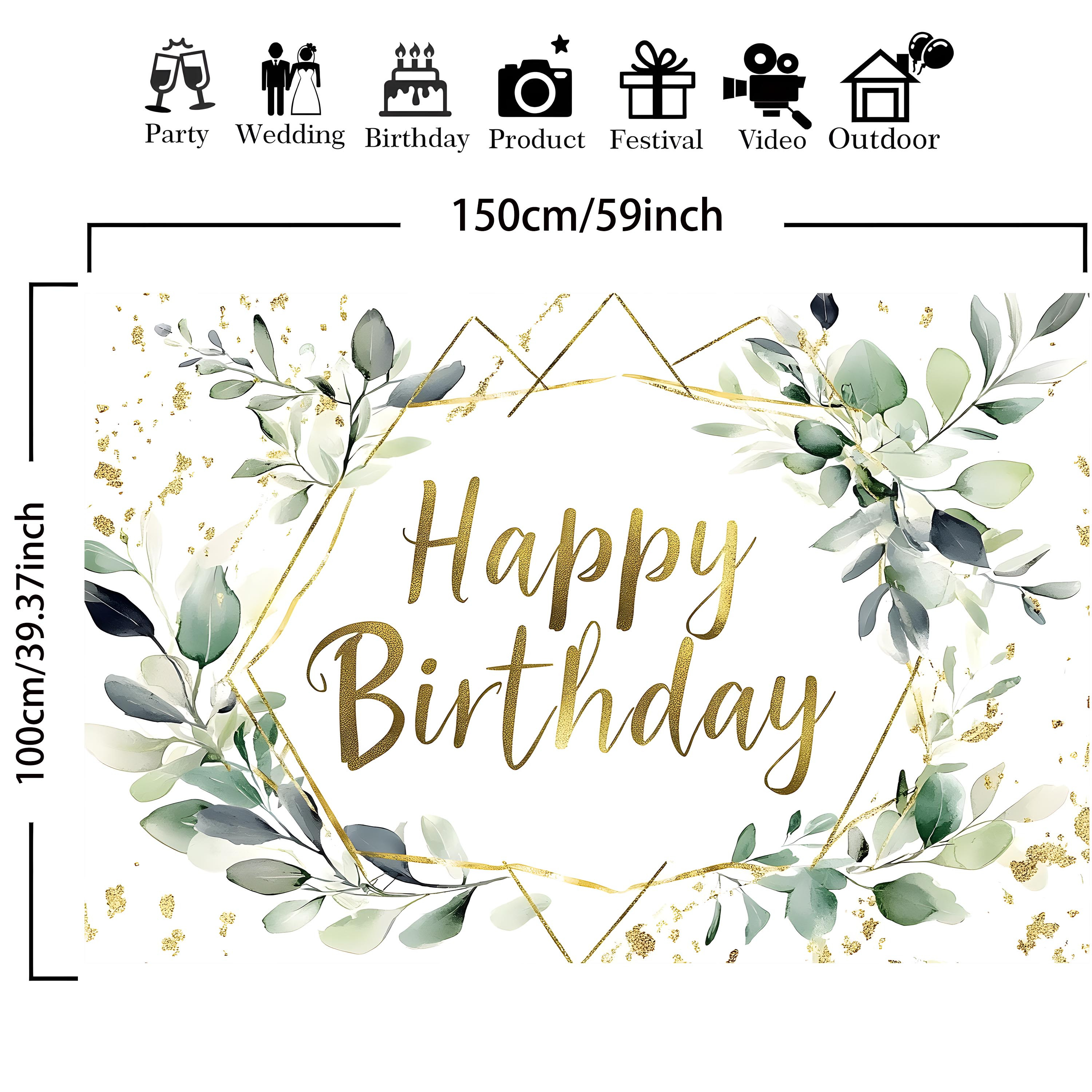 Image of 1pc Sage Green Birthday Backdrop Banner Ideal For Home Decoration, Birthday Celebrations, And Versatile Photography; Easy To Hang For Indoor And Outdoor Use