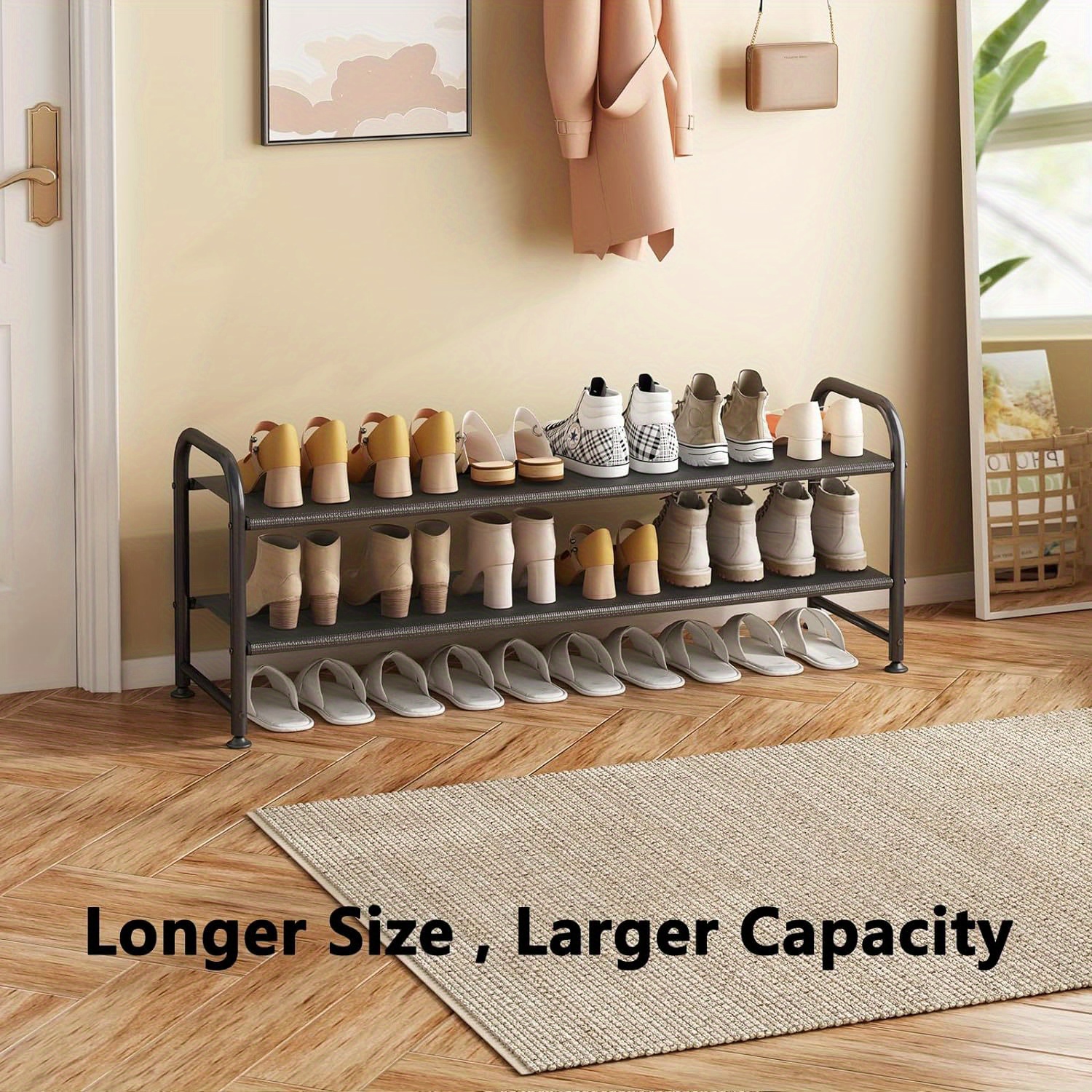 2 tier shoe rack shoe storage organizer stackable shoe rack suitable for small spaces at wardrobe entrances details 0