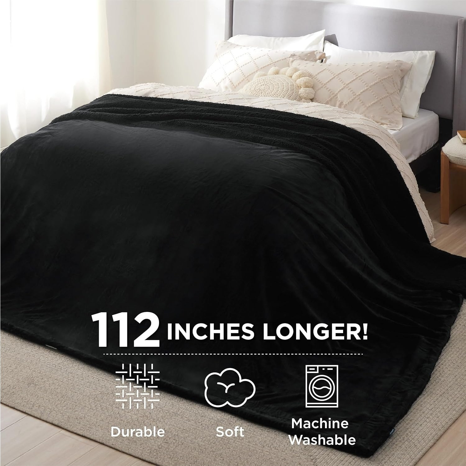 

Bedsure Sherpa Fleece Throw Blanket - Thick, For All , Couch, Sofa, Office, Bed, Camping & Travel, Black