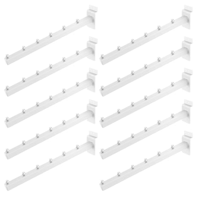 10pcs 12 inch 6 ball waterfall   hooks heavy duty metal slat wall hanging hooks shelving pegs panel additions for clothing retail   display white