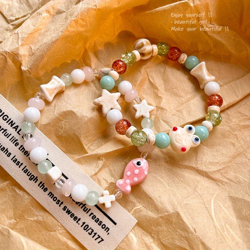 Sweet Ceramic Fish Bead Frog Bracelet Elastic Rope Wristband