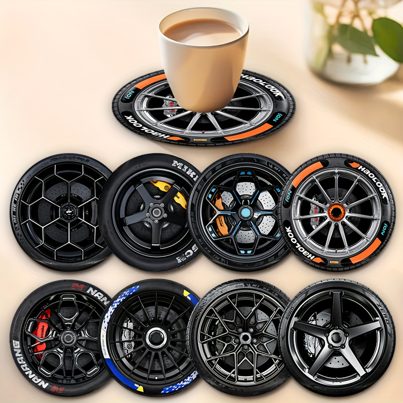 E-shop 8er-Set Reifen Holzuntersetzer, Wärmeisolationspads, Tischunterlagen, Geeignet für Tassen, Bars, Cafés, Büros, Küchen, Restaurants, Geburtstag,