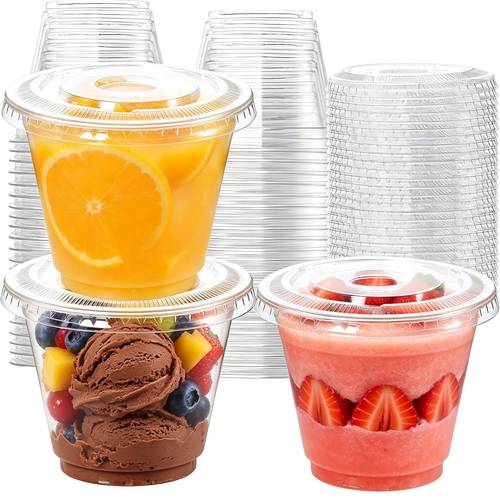 72pcs (36 Cups And 36 Lids) 9Oz Clear Plastic Cups with Lids, Dessert Cups for Ice Cream, Cake, Soup, Fruit, Pudding, Versatile Cream Cups for Family , Outdoor Parties, Weddings, Ceremonies And Holiday Events