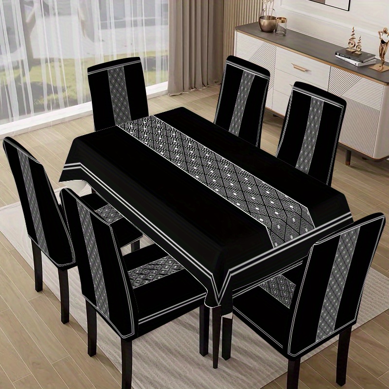 TEMU 5pcs Set/7pcs Set, High-end Chair Cover Tablecloth Set, (1 Tablecloth   4 Chair Covers Or 1 Tablecloth   6 Chair Covers), Fashionable And