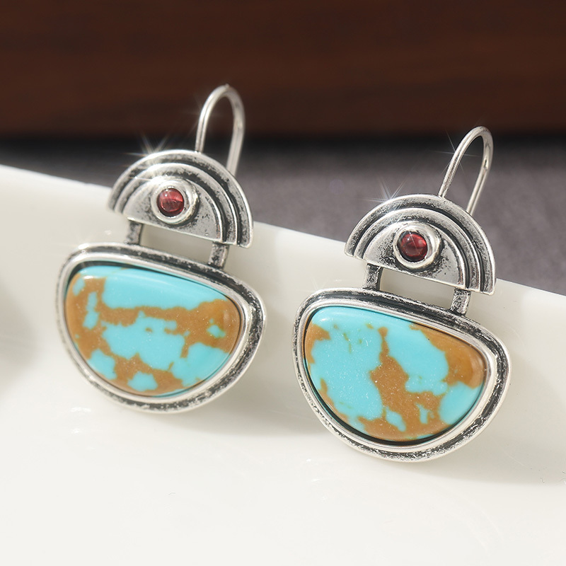Women's Vintage Copper Synthetic Turquoise Hook Earrings