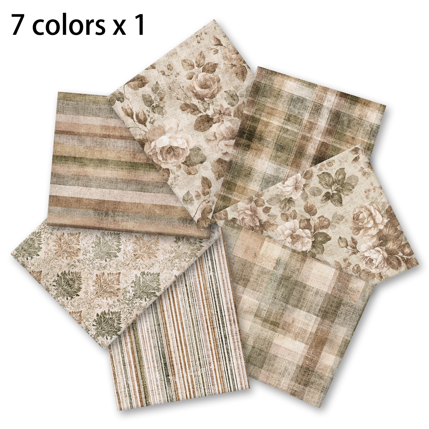 TEMU 7pcs Layer Cake Combination Retro Rose Pastoral Fabric Set Distressed Rose Flowers, Pinstripe Texture, European Damask Pattern, Retro Distressed