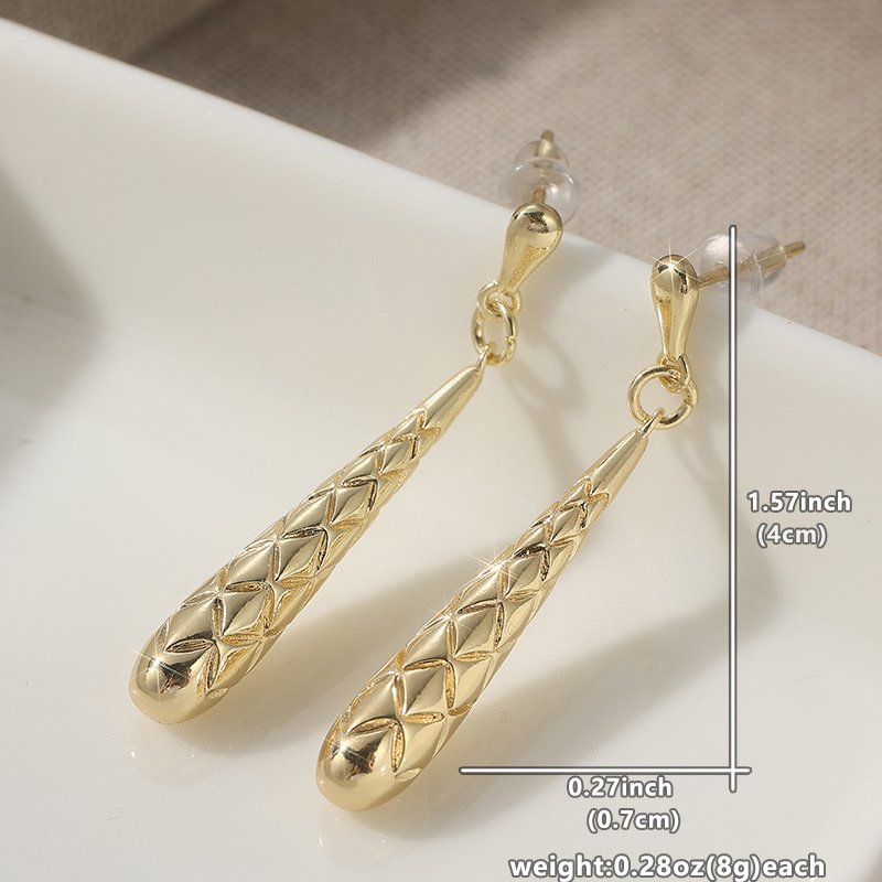 Vintage Golden Torpedo Drop Earrings with Brushed Harlequin Design