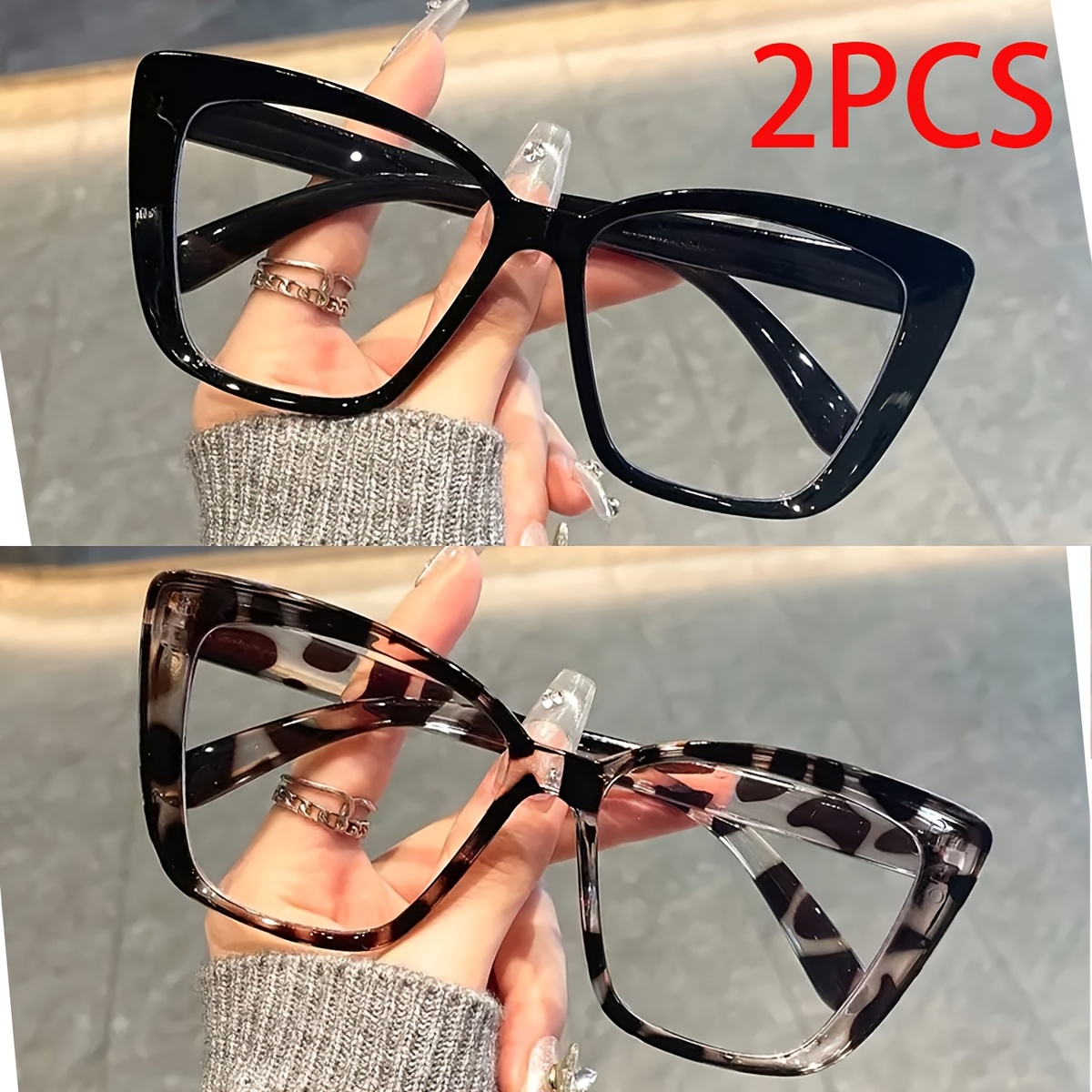 Image of Of Women's Eye Frame Decorative Flat Glasses, Black Frame Suitable For Daily Wear And Photography- Y2k Style, Perfect Gift Set For Family, , And , Simple Academic Style Face Shaping