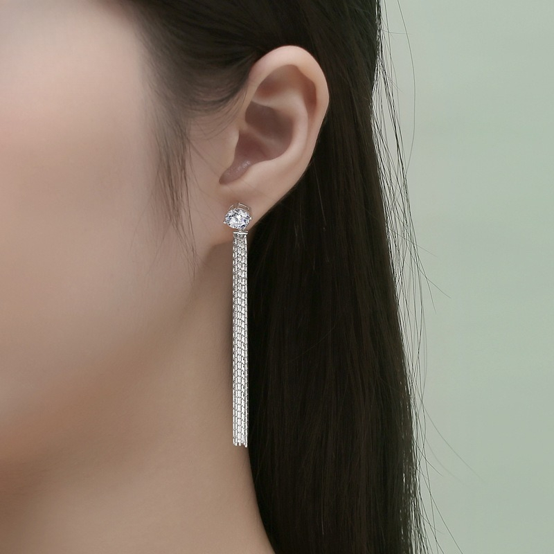 Image of A Pair Of 925 Silver 1-carat*2 Cascading Stud Earrings, With A Luxurious And Sophisticated Design. . Ideal Gift For Boyfriend, Girlfriend, Birthday, Mother's Day Or Valentine's Day. With A Gift Box.
