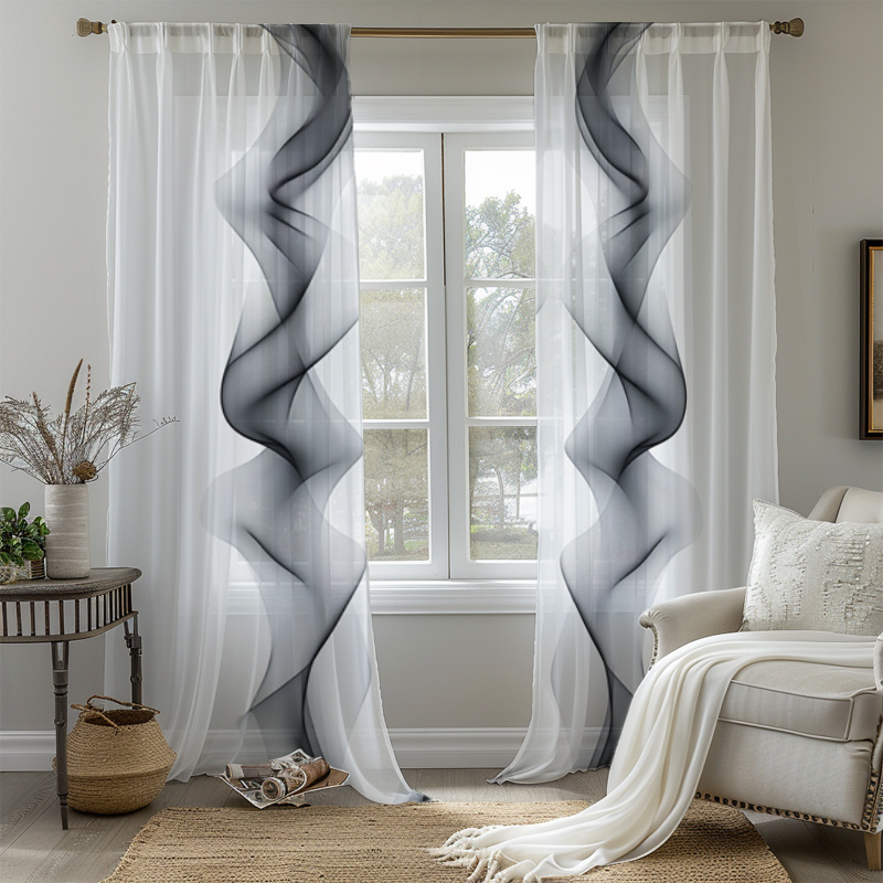TEMU 2d Flat - 2d Flat - 2pcs Curtains, 2d , Chiffon Sheer Curtains - Semi-transparent And Opaque , Living Room And Bedroom Decor Rod Bag Design,