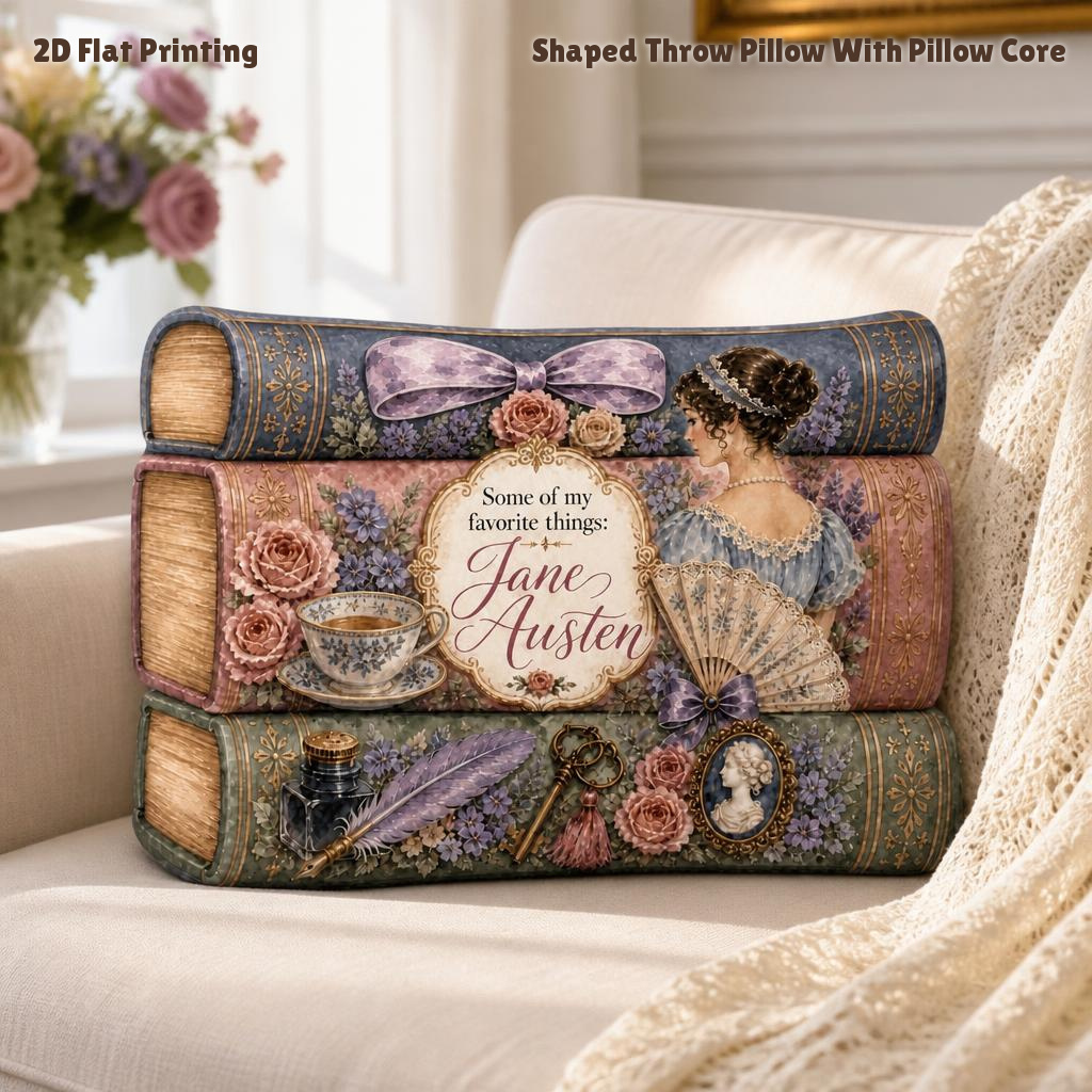 TEMU Classic Literature Jane Books Book Lovers Gift 2d Flat Printing Shaped Stuffed Throw Pillow Decorative Cushion For Bedroom Sofa Reading Decor