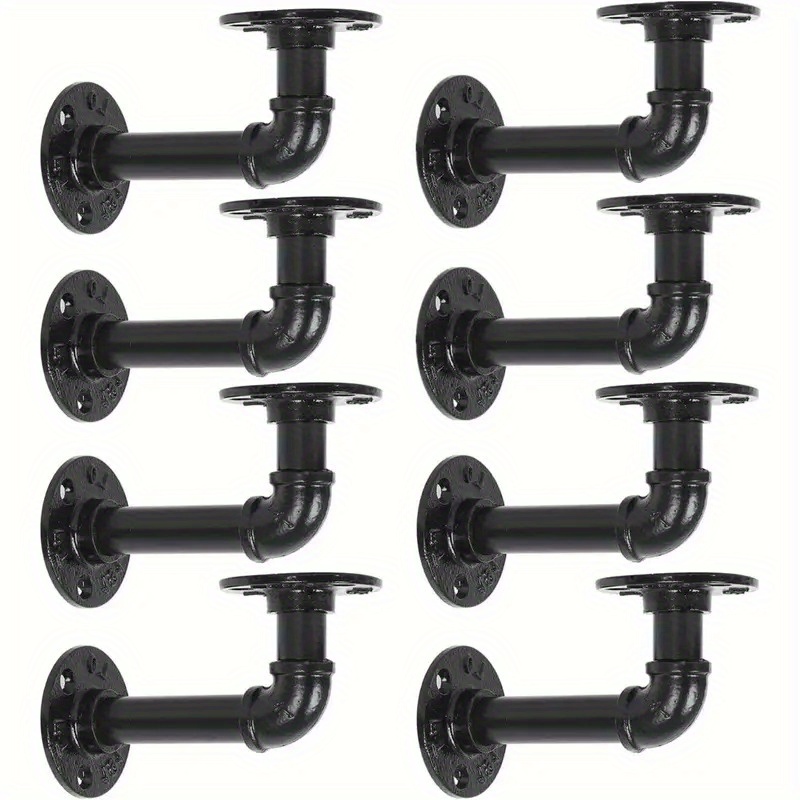 TEMU 4/6/8pcs Heavy Duty Industrial Pipe Shelf Brackets - 65lb Capacity Steel Floating Shelf Supports, Wall-mounted For 8-14 Inch Boards, Black Metal