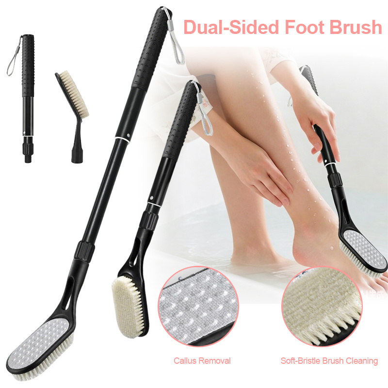 TEMU Long Handle Foot Scrubber For Shower, Extendable Foot Brush With Foot File 2in 1 Dual Sided, Back Saving Foot Cleaner Brush For Cleaning Between