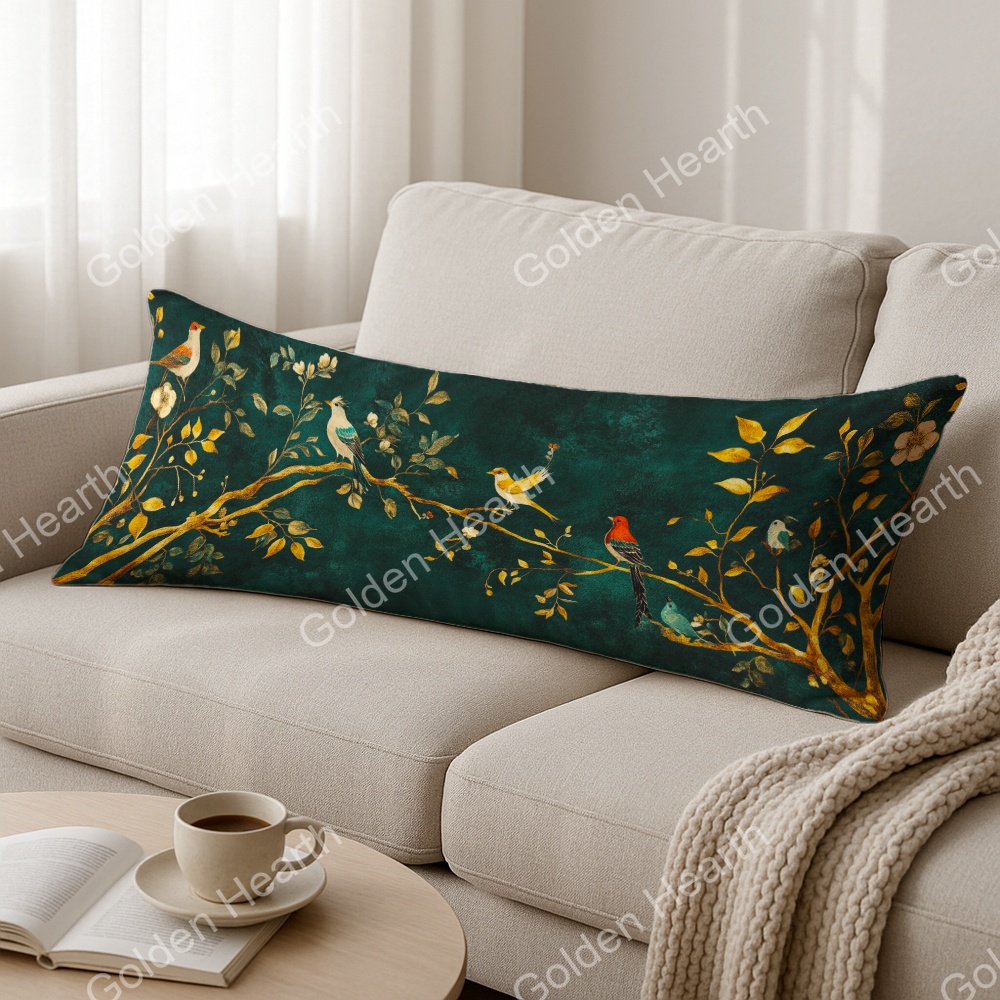 TEMU 1pc Stylish Long Cover Measuring 20x54 Inches/51x137 Cm Featuring - Perched On A Gold-trimmed Tree Branch. This Easy And Elegant Short Plush