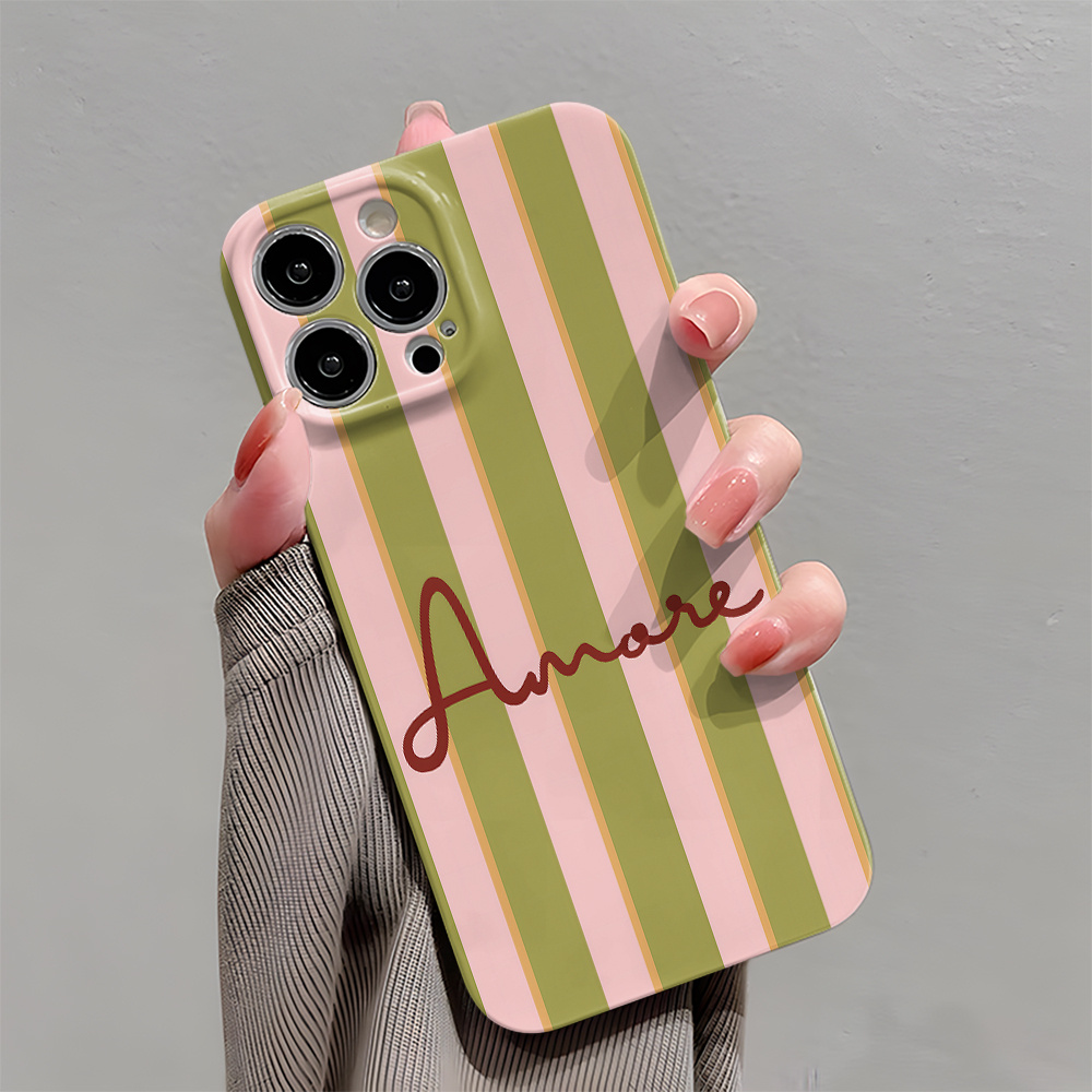 TEMU Étui de Téléphone : Un Étui Chic et à Rayures et Rose, Conçu pour Être Antichoc et Entièrement Protecteur. Compatible avec Divers Modèles