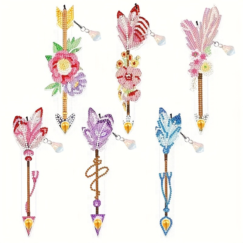 TEMU Lot de 6 marque-pages de plume au diamant, pendentif fin pour animal de compagnie, pendentif en cristal, marque-pages de diamant