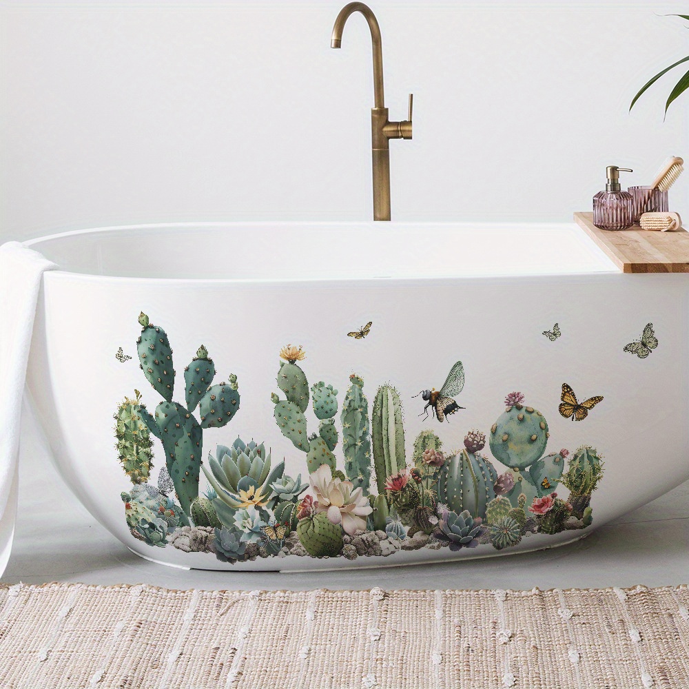 Realistische *-Kakteen & Sukkulenten Wandtattoo mit Schmetterlingen   Selbstklebende botanische Tapeten-Dekoration, rckstandsfreies Entfernen,  fr Badezimmer, Wohnzimmer, Home Office, Terrasse  ...