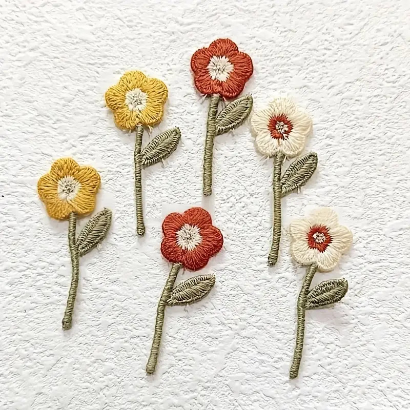 Handicrafts And Sewn Products-6pcs Of Floral Cloth Patches, Clothing Decoration Flower Stickers With Iron , Jacket Denim Packaging Decoration Craft Supplies