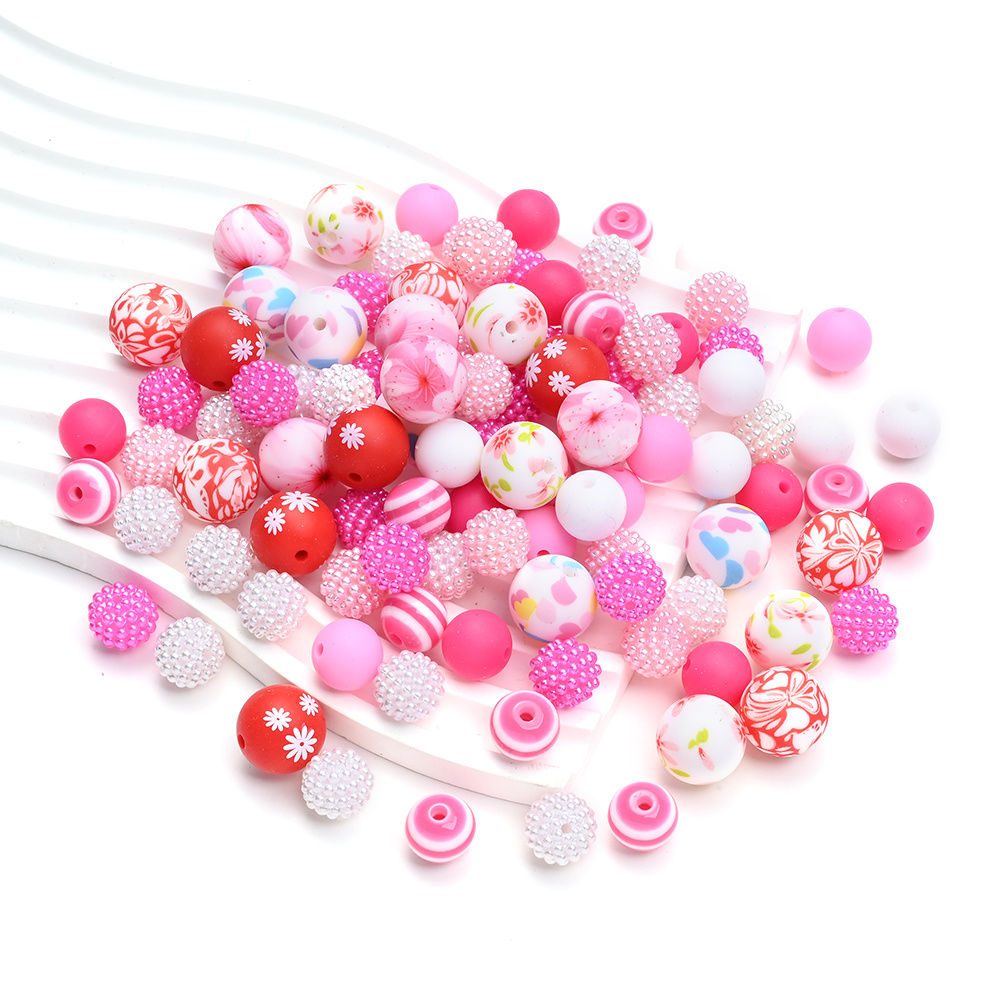 

80-pack 15mm Printed Silicone Beads Set, Diy Crafting, Bracelet, Necklace, Beading Pen, Anti-lost Chain Decorative Beads Kit