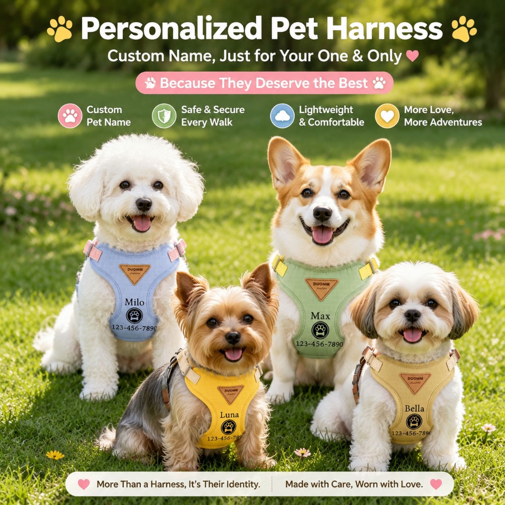 Pet Anti-Pull Harness with Personalized Name and Phone Number