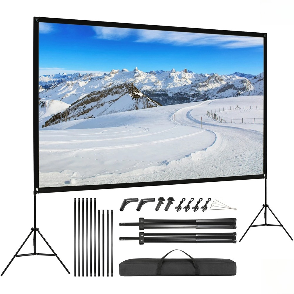 TEMU Dual-tripod Portable Projector Screen, 100-inch Foldable Hd Display With Carry Bag, Matte Non-frizz Polyester Fabric For Front/rear Projection,