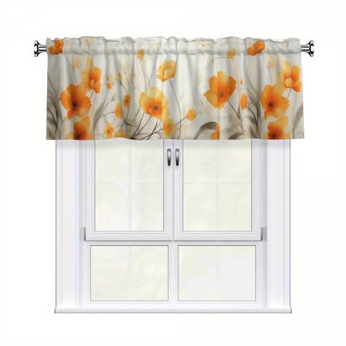2d flat 2d flat print 54x17 7in 137x45cm spring orange flowers window curtains kitchen home short curtains valance curtains rod pocket translucent polyester fabric suitable for kitchen bathroom living room dining room decoration