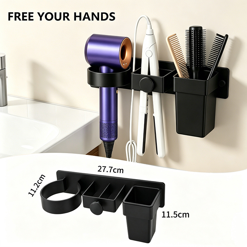 TEMU Wall-mounted Hair Dryer Holder, Flat Stand With Plug And Power , Metal Hair Styling Tool Storage Rack And Curling Stand, Suitable For Bathrooms