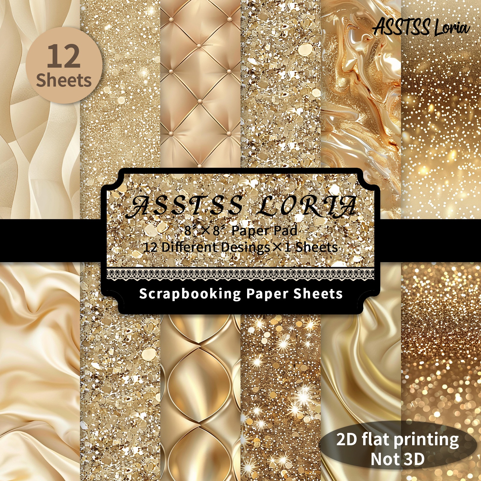 TEMU 12-sheet Asstss Loria 8x8 Inch Scrapbooking Paper Pad, Champagne /2d Backing Paper Supplies, Heavyweight Cardstock For Journaling, Collage Art,