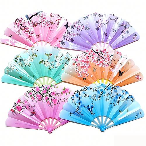 6pcs handheld chinese folding fan hand fans for women foldable bulk for party wedding church dancing for wedding dancing for party