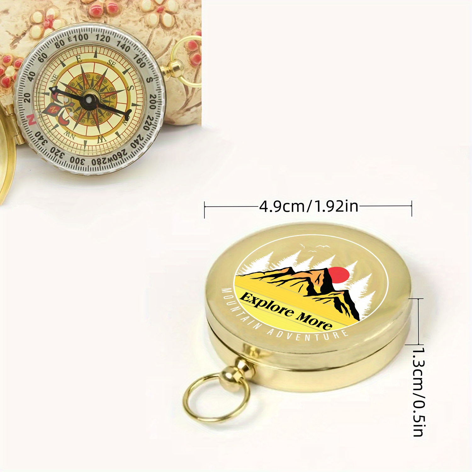 Pocket Compass with Mountain Adventure Print
