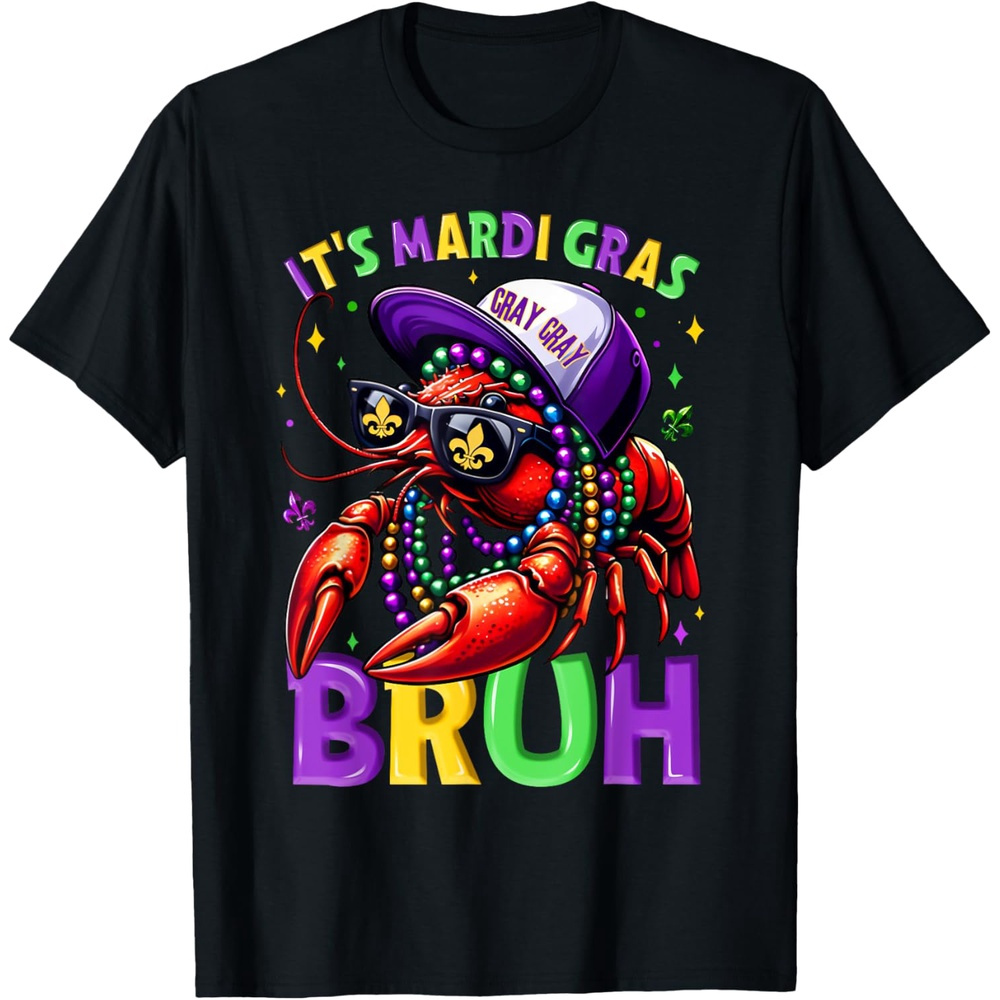 

Mardi Gras Crawfish Beads Fleur T-shirt For Boys Soft Fabric, Breathable, Comfortable Short Sleeve Tees Boys Shirts Boy Girl Best Gift