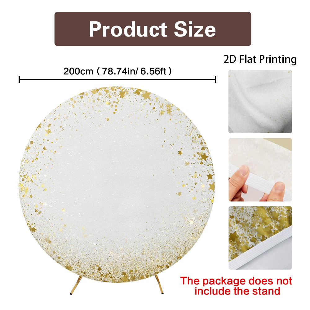 TEMU 2d Flat, 2d Flat - 2d Flat, 2d Flat - 1pc, 2d Flat With New Year Golden Elastic Round Backdrop Banner, Decoration For Birthdays, Weddings, Photo